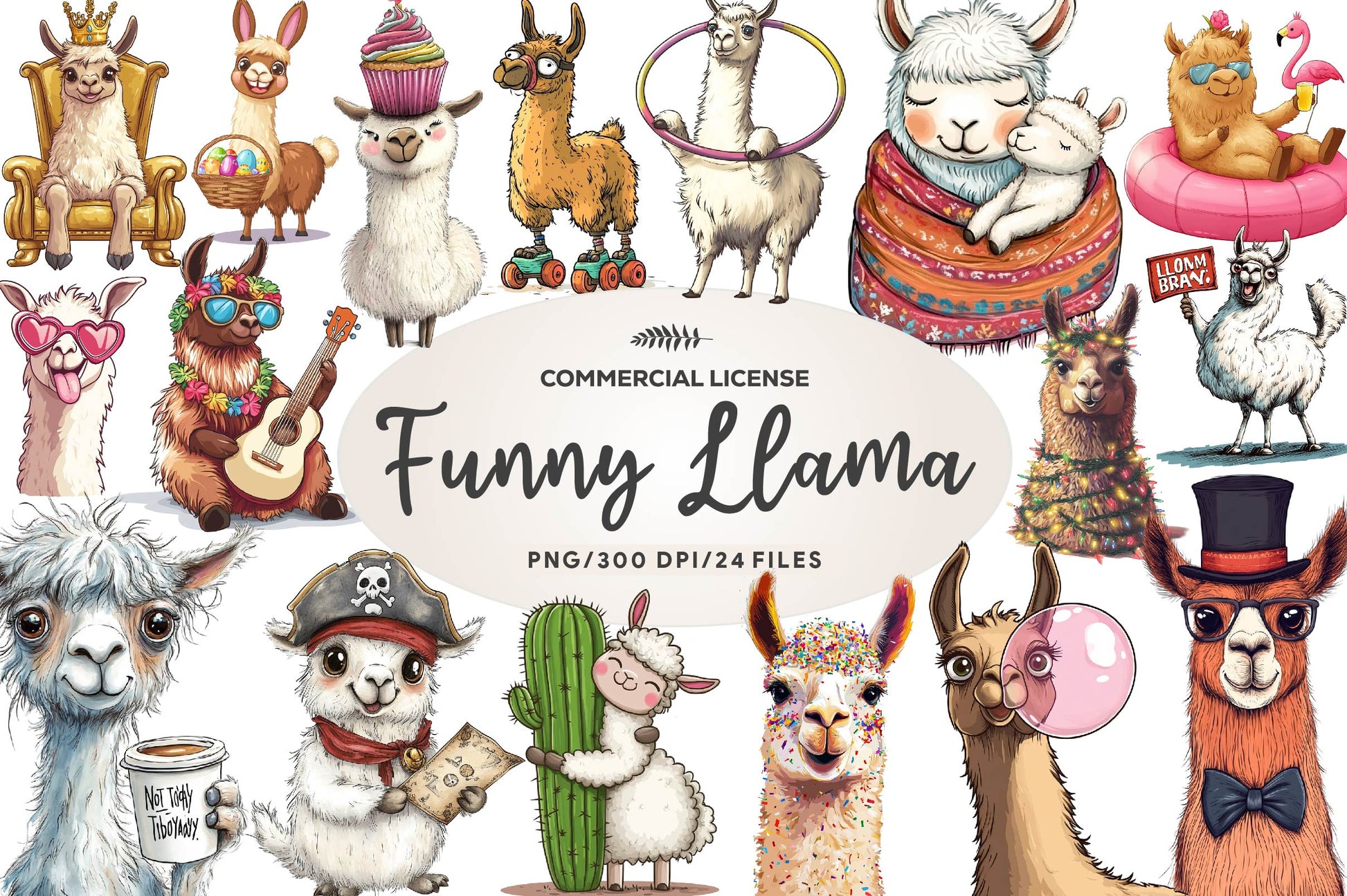 Quirky Funny Llama Clipart Bundle - CraftNest - Digital Crafting and Art