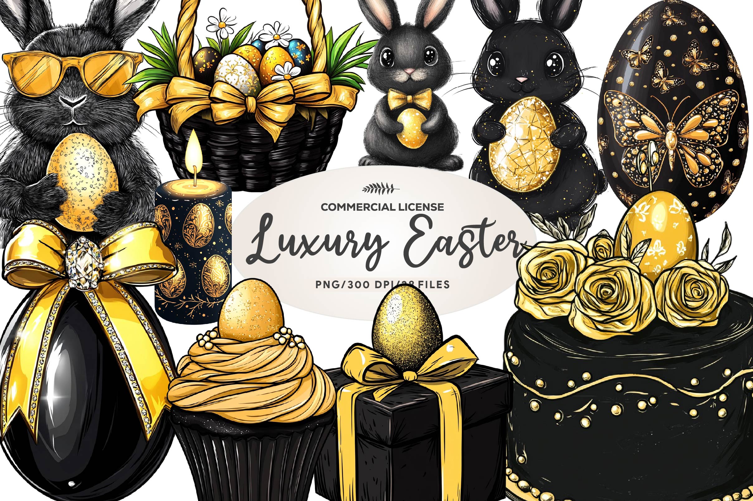 Glitter Luxury Black Easter Clipart Bundle 1 - CraftNest - Digital Crafting and Art