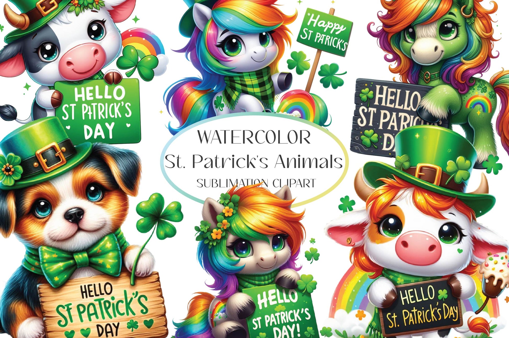 Hello St Patrick's Day Animals Clipart Bundle - CraftNest - Digital Crafting and Art