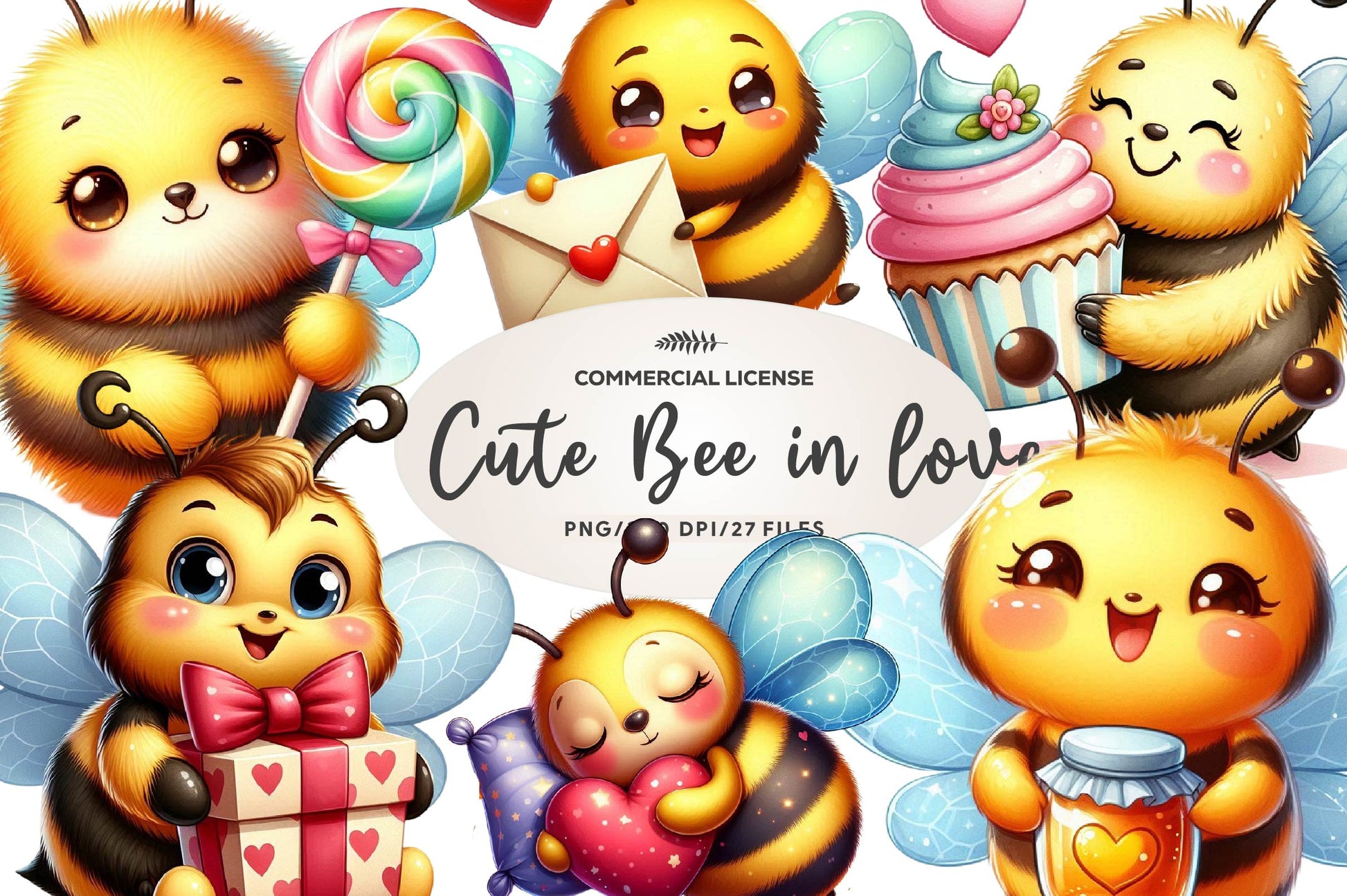 Cute Bee In Love Clipart Bundle - CraftNest - Digital Crafting and Art