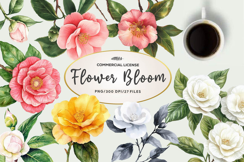 Camellia Flower Bloom Clipart Bundle - CraftNest - Digital Crafting and Art