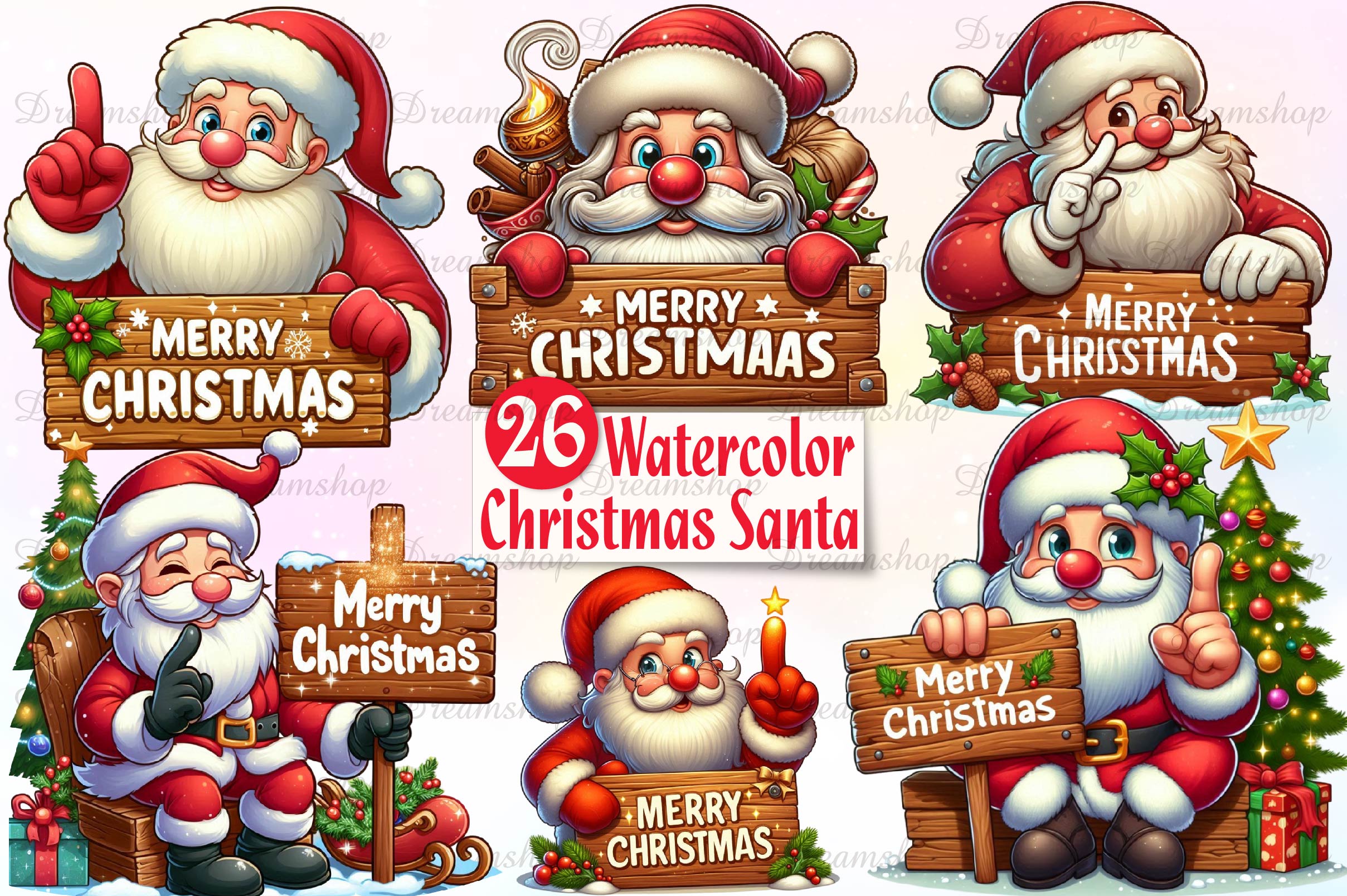 Cute Christmas Santa Clipart Bundle - CraftNest - Digital Crafting and Art