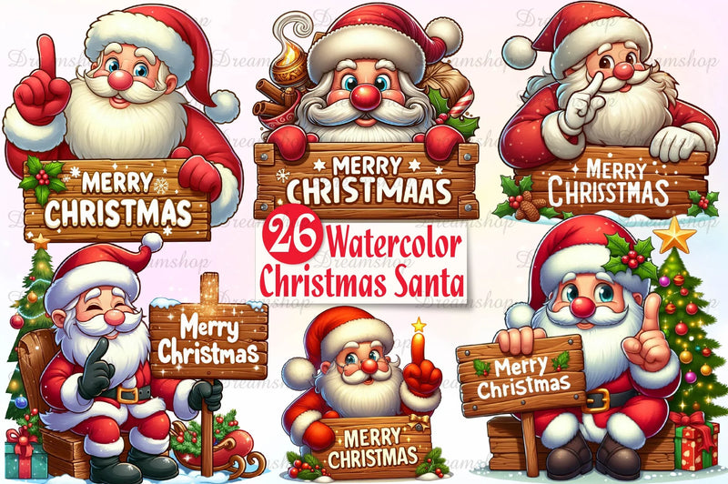 Cute Christmas Santa Clipart Bundle - CraftNest - Digital Crafting and Art