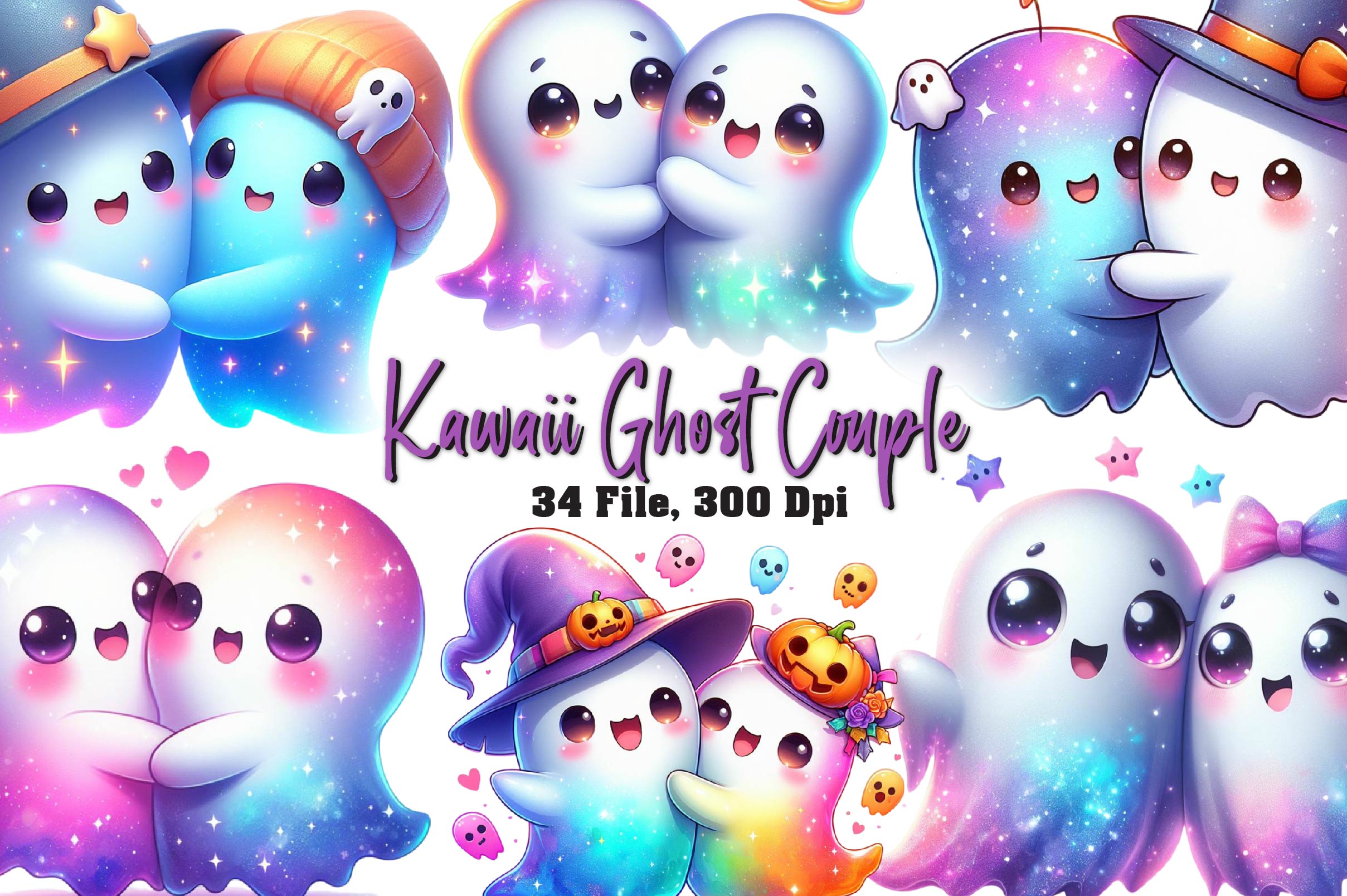 Kawaii Ghost Couple Clipart Bundle - CraftNest - Digital Crafting and Art