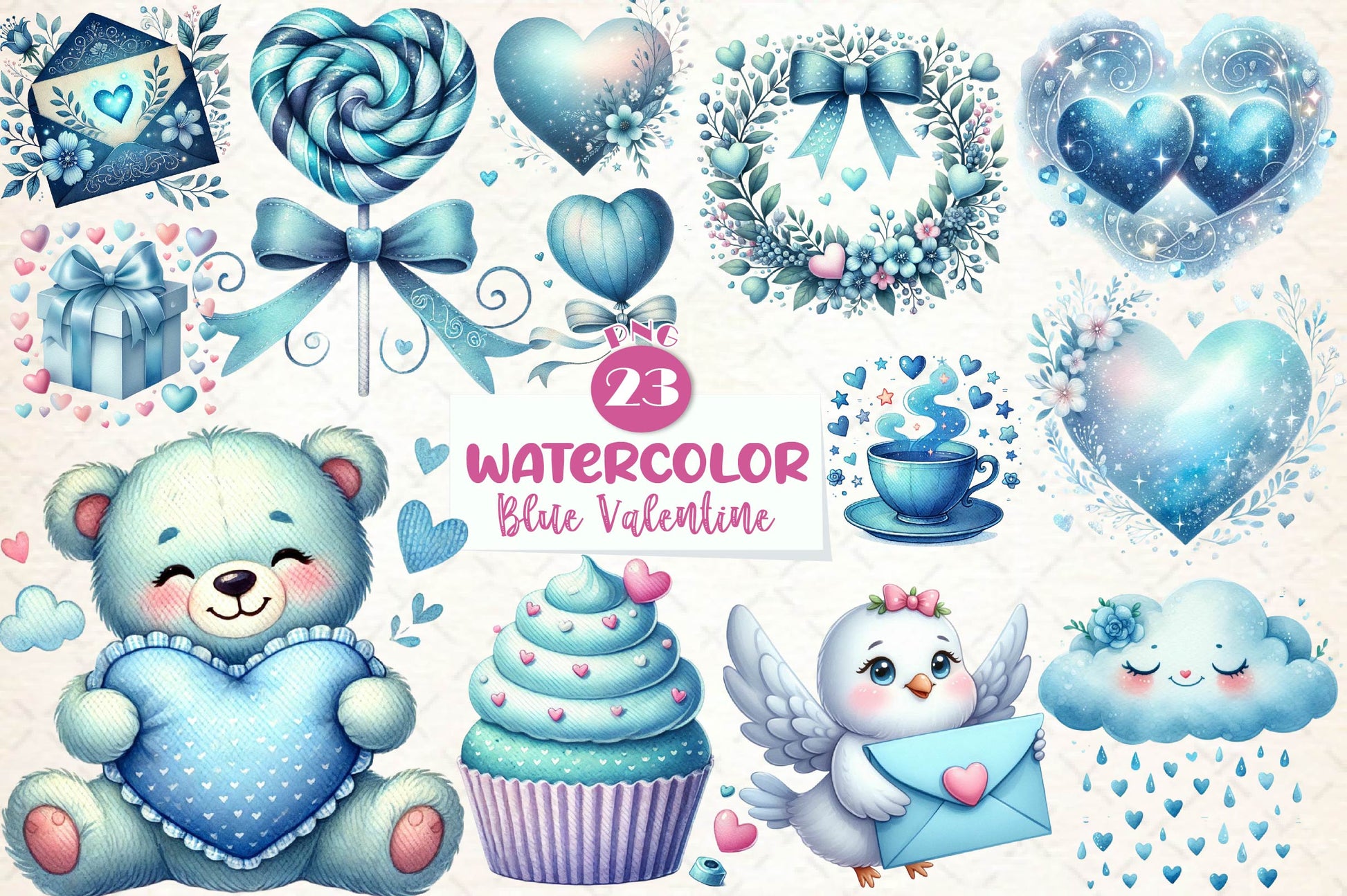 Serene Blue Valentine Clipart Bundle - CraftNest - Digital Crafting and Art