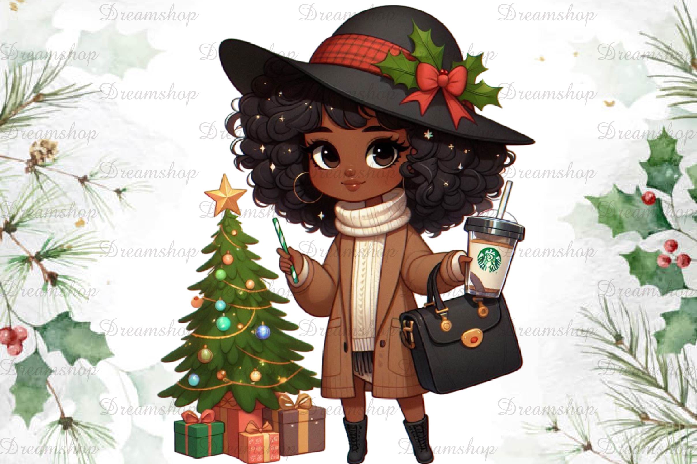 African American Christmas Girl Clipart Bundle 23 - CraftNest - Digital Crafting and Art