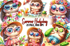 Cute Summer Hedgehog Clipart Bundle - CraftNest - Digital Crafting and Art