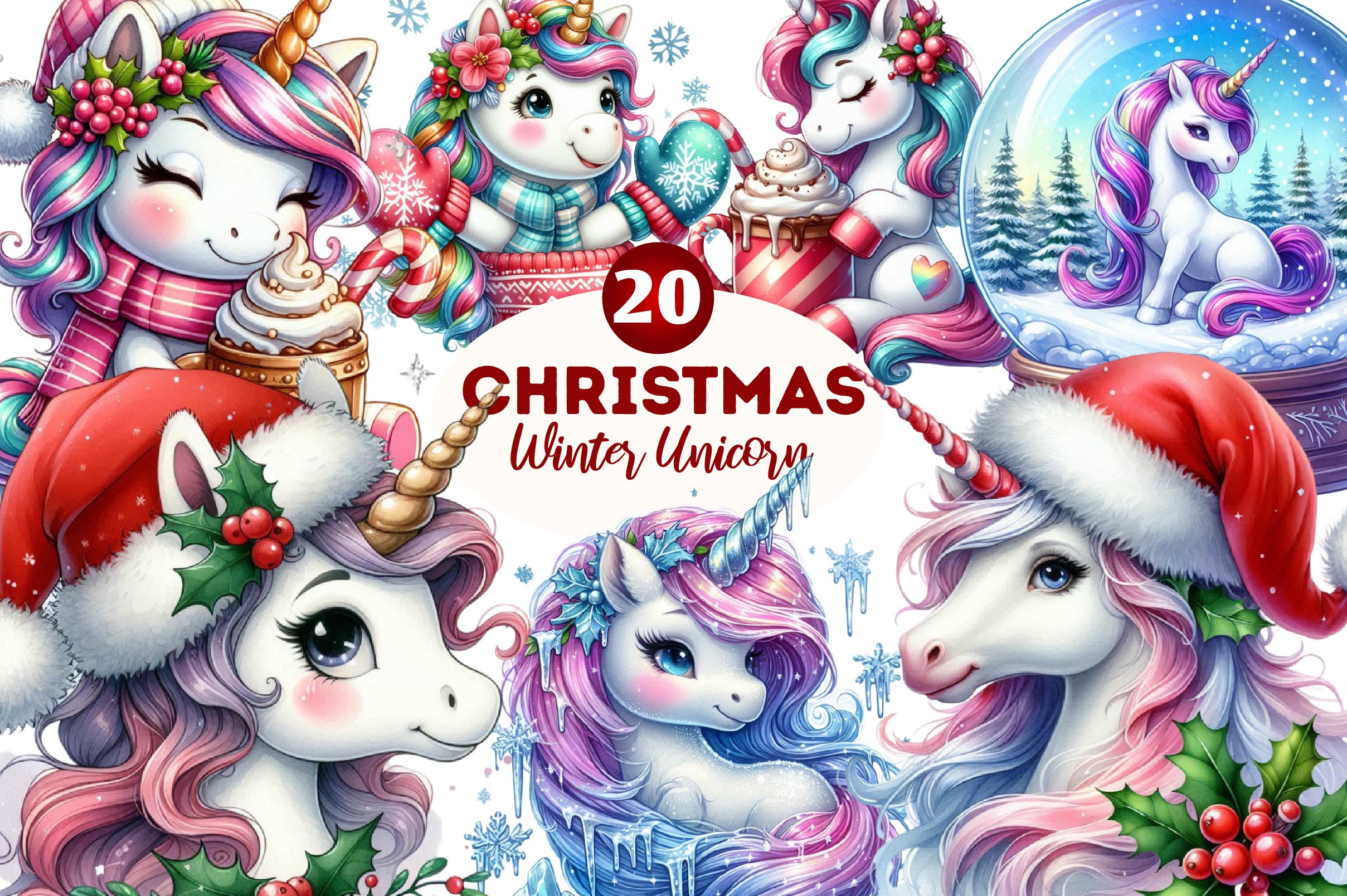 Winter Unicorn Clipart Bundle - CraftNest - Digital Crafting and Art