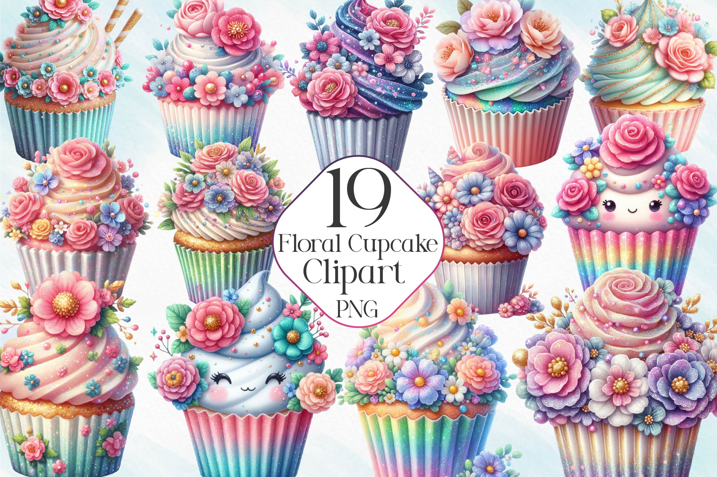 Floral Cupcake Clipart Bundle 1 - CraftNest - Digital Crafting and Art