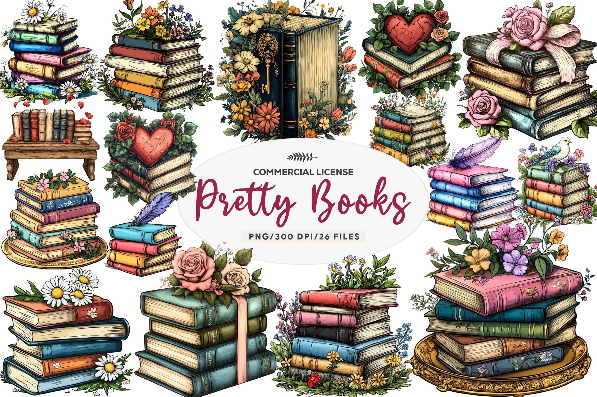 Pretty Books With Flowers Clipart Bundle 1 - CraftNest - Digital Crafting and Art