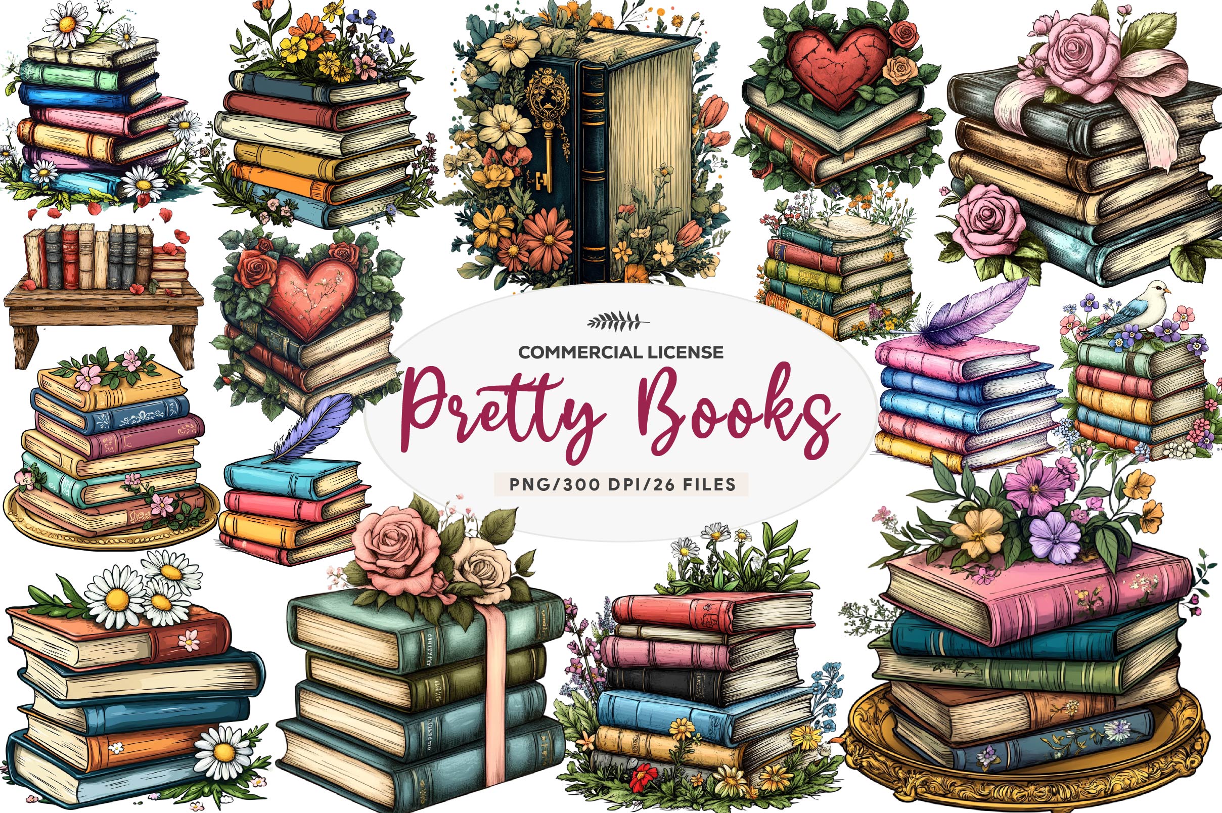 Pretty Books With Flowers Clipart Bundle 1 - CraftNest - Digital Crafting and Art