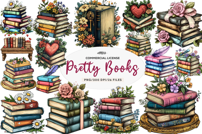 Pretty Books With Flowers Clipart Bundle 1 - CraftNest - Digital Crafting and Art