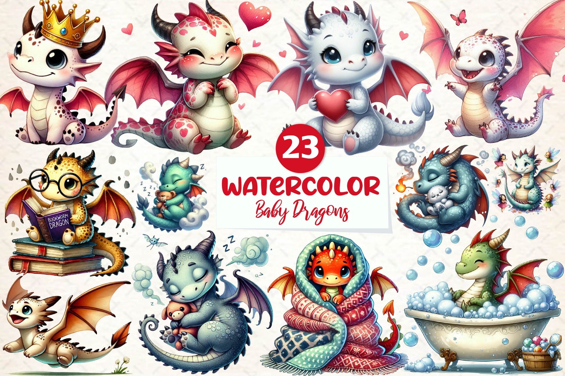 Cute Fantasy Baby Dragons Clipart Bundle - CraftNest - Digital Crafting and Art