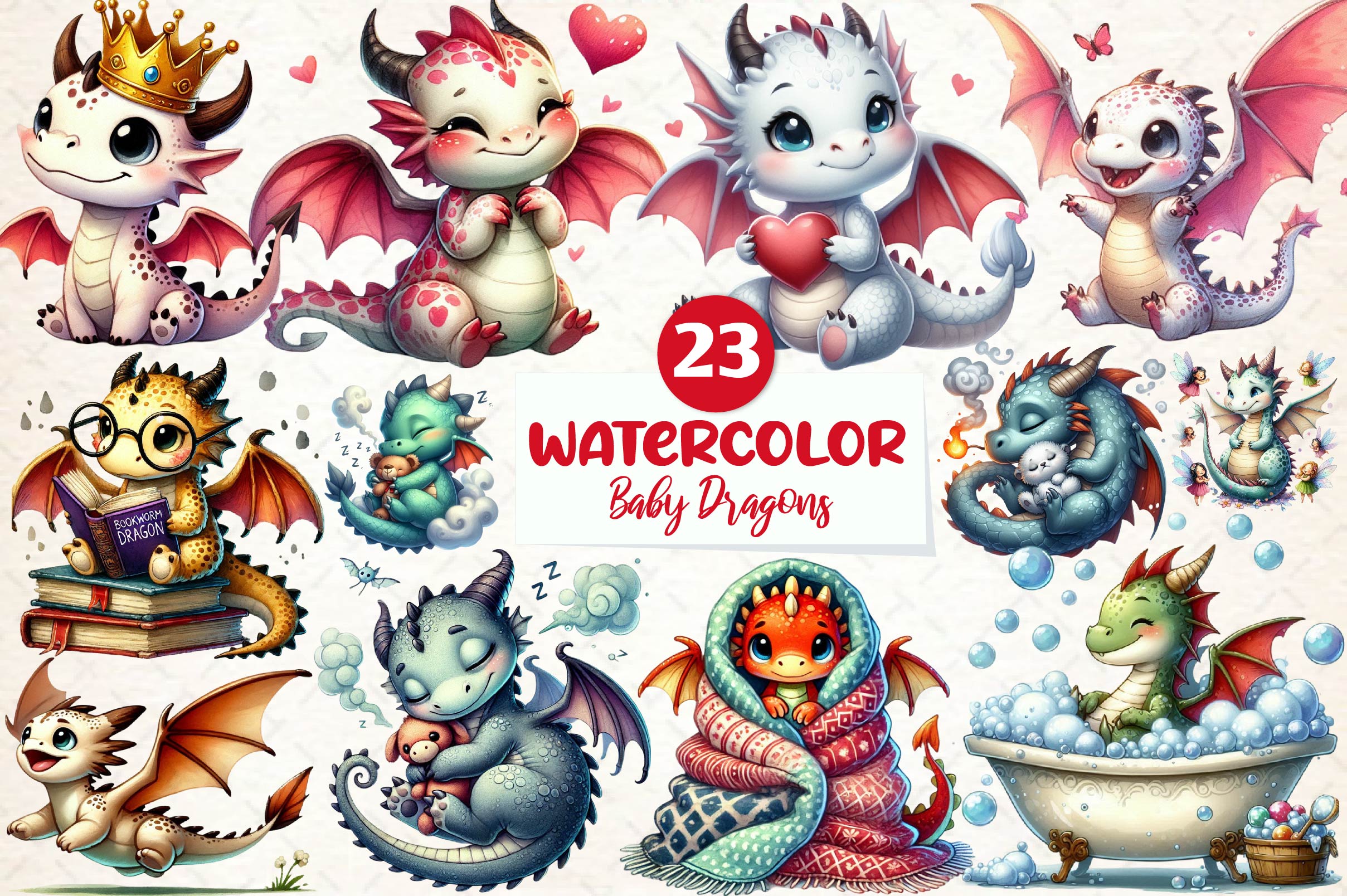 Cute Fantasy Baby Dragons Clipart Bundle - CraftNest - Digital Crafting and Art