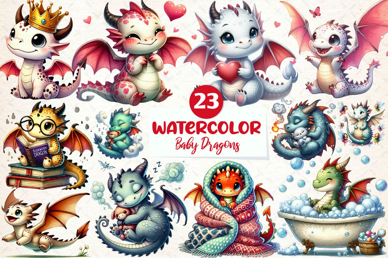 Cute Fantasy Baby Dragons Clipart Bundle - CraftNest - Digital Crafting and Art