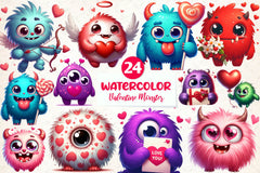 Cute Cartoon Valentine's Day Monsters Clipart Bundle - CraftNest - Digital Crafting and Art