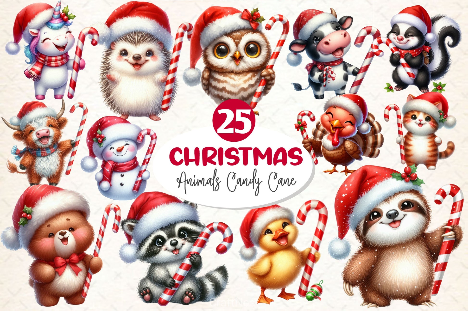 Animals Holding Candy Cane Clipart Bundle - CraftNest - Digital Crafting and Art