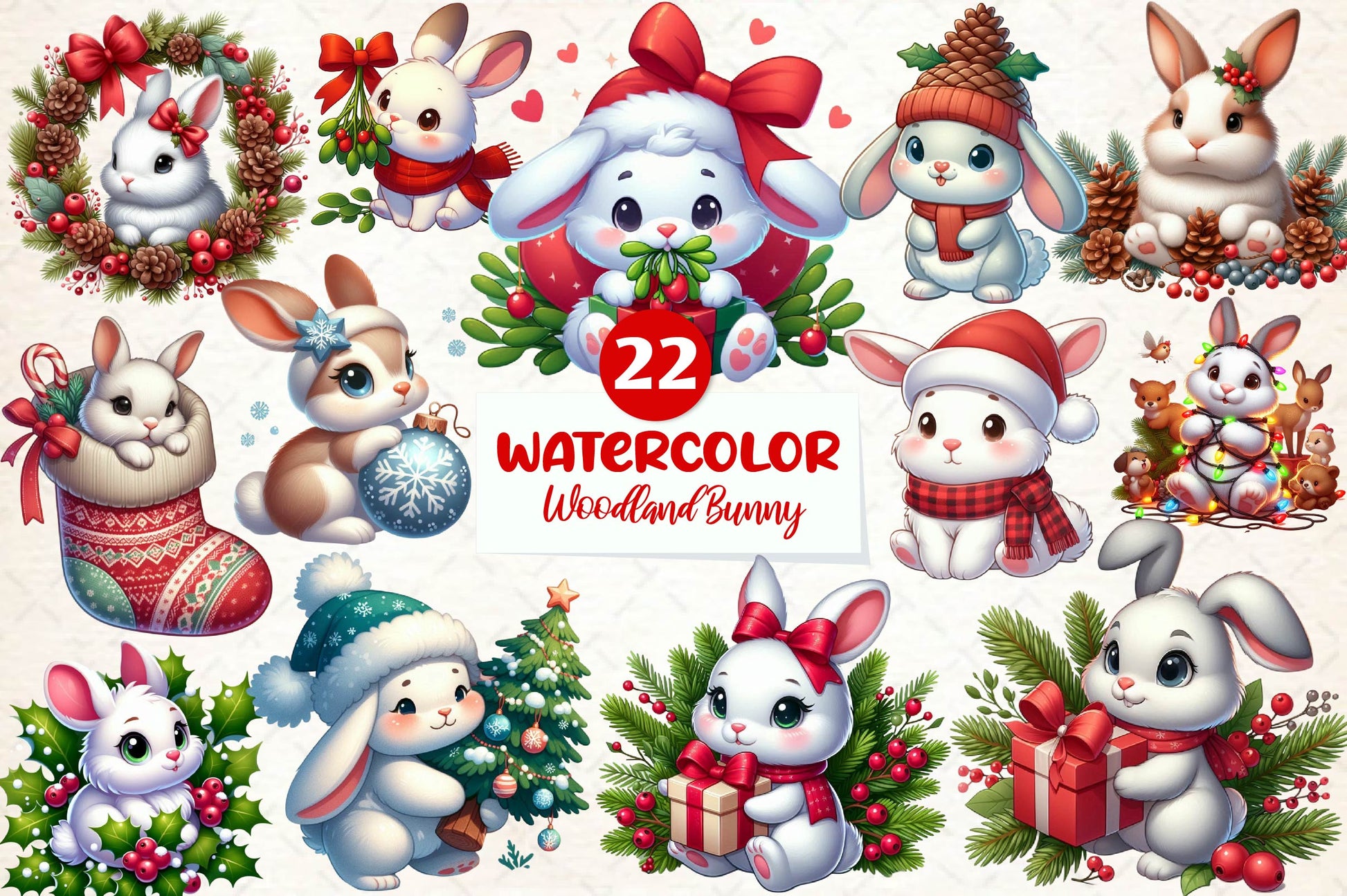 Woodland Christmas Bunny Clipart Bundle - CraftNest - Digital Crafting and Art