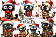 Funny Christmas Black Cat Clipart Bundle - CraftNest - Digital Crafting and Art