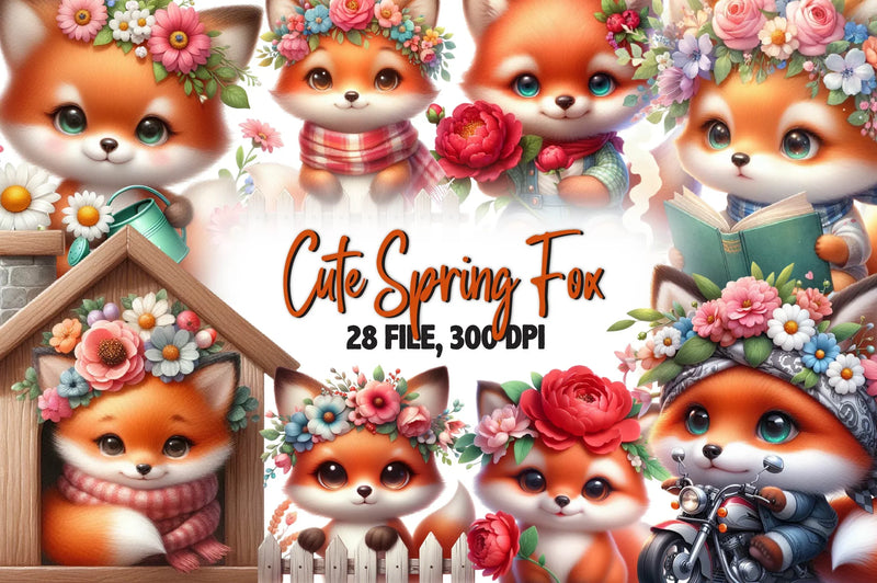 Cute Spring Fox Clipart Bundle - CraftNest - Digital Crafting and Art