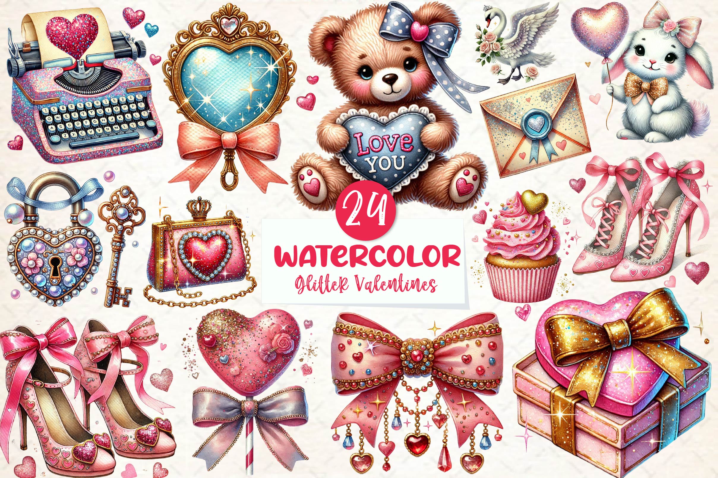 Glitter Coquette Valentines Clipart Bundle - CraftNest - Digital Crafting and Art