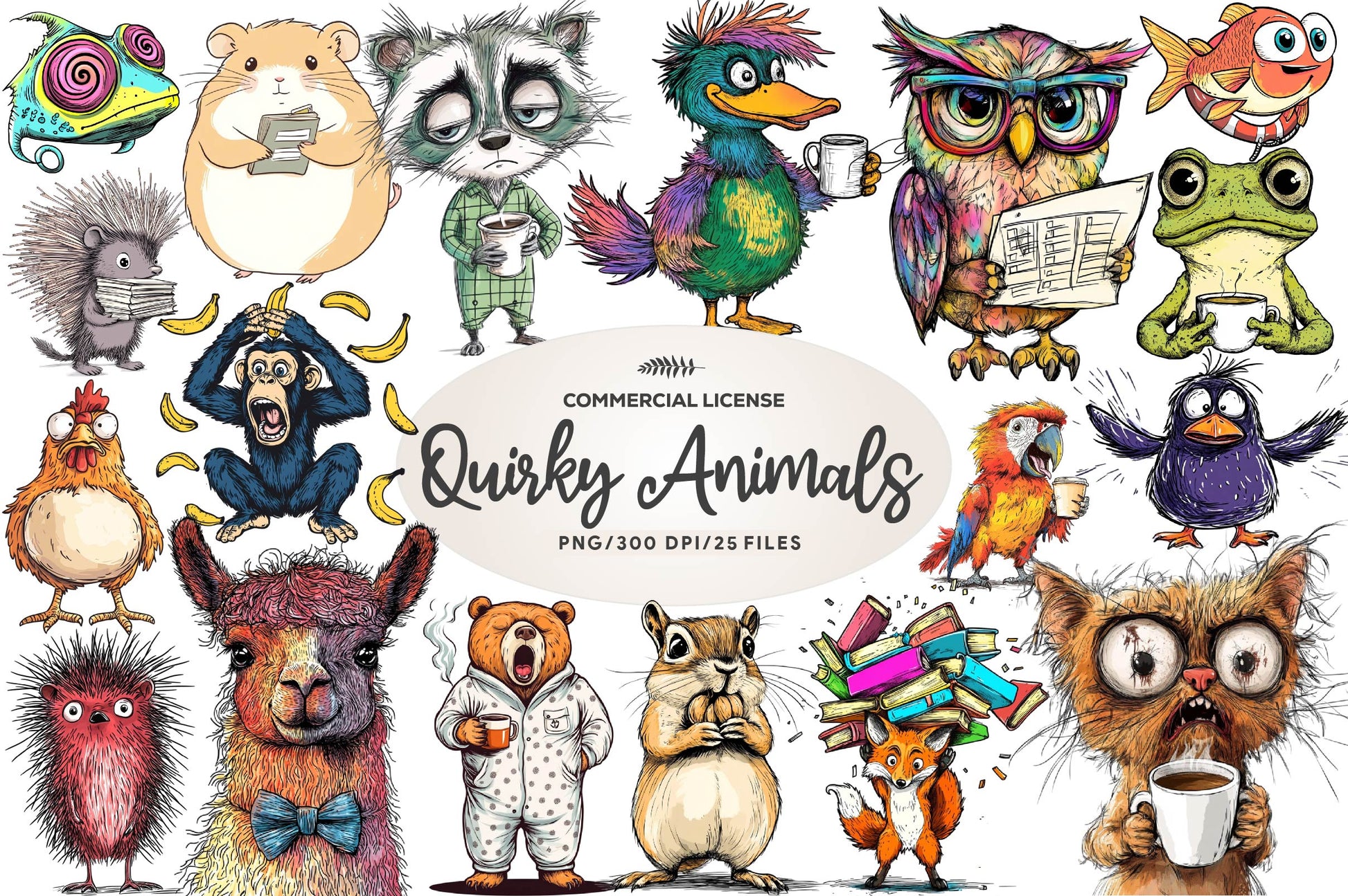 Funny Quirky Animals Clipart Bundle - CraftNest - Digital Crafting and Art