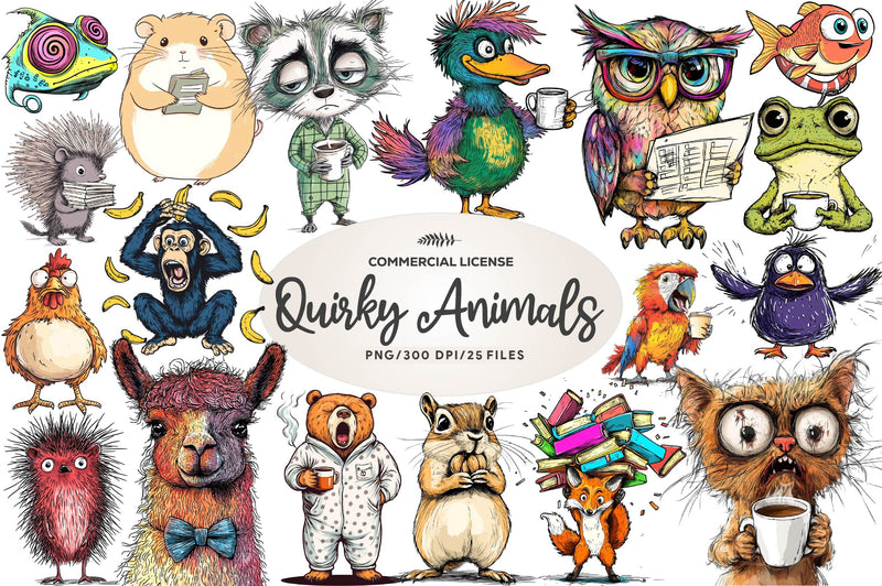 Funny Quirky Animals Clipart Bundle - CraftNest - Digital Crafting and Art