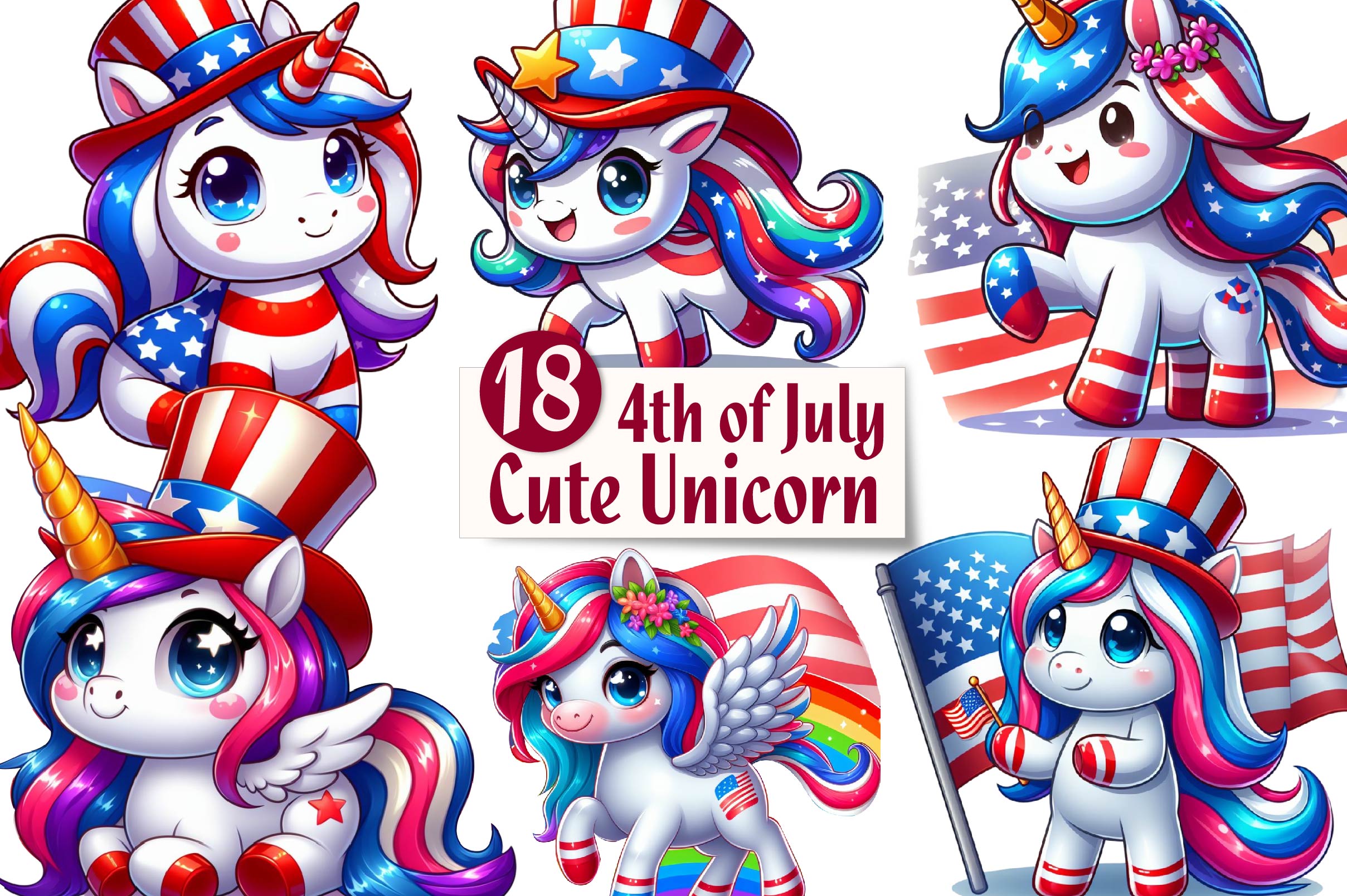 4Th Of July Unicorn Clipart Bundle - CraftNest - Digital Crafting and Art