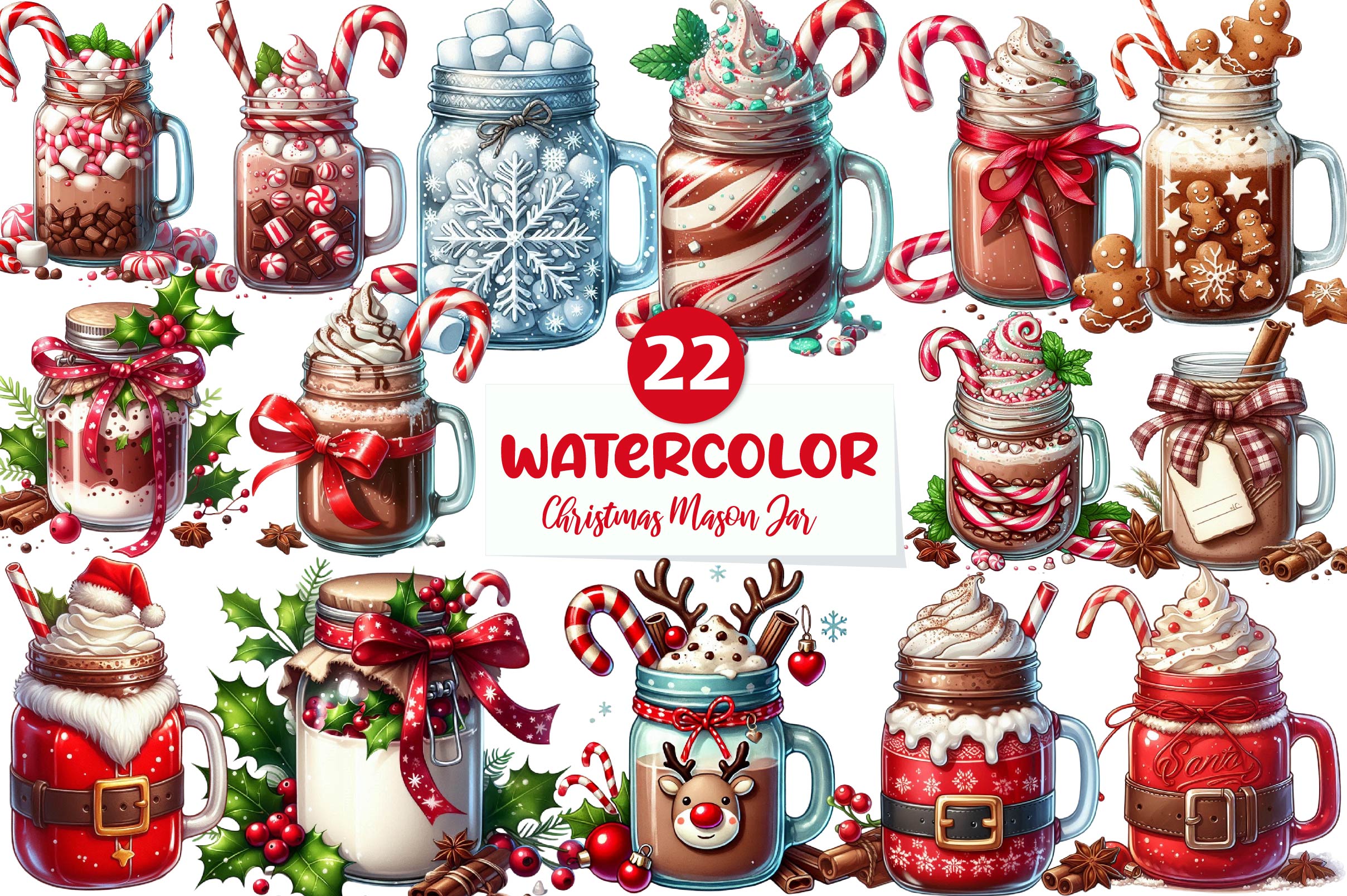 Christmas Hot Cocoa Mason Jar Clipart Bundle 1 - CraftNest - Digital Crafting and Art