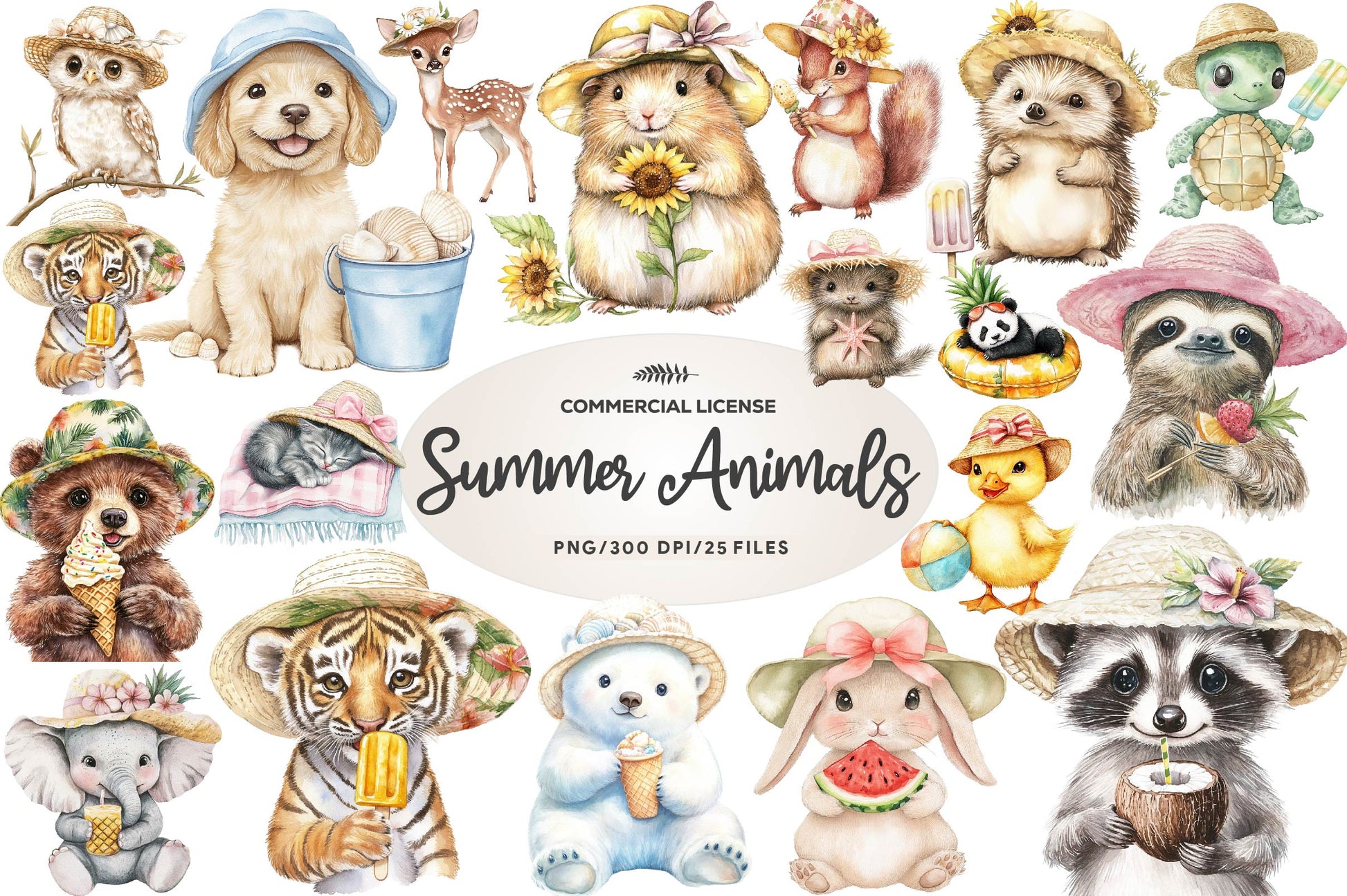 Baby Animals In Summer Hat Clipart Bundle - CraftNest - Digital Crafting and Art