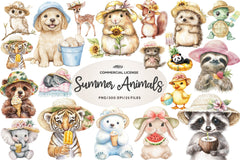 Baby Animals In Summer Hat Clipart Bundle - CraftNest - Digital Crafting and Art