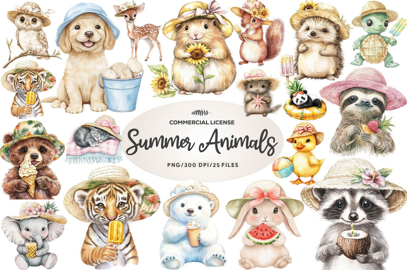 Baby Animals In Summer Hat Clipart Bundle - CraftNest - Digital Crafting and Art
