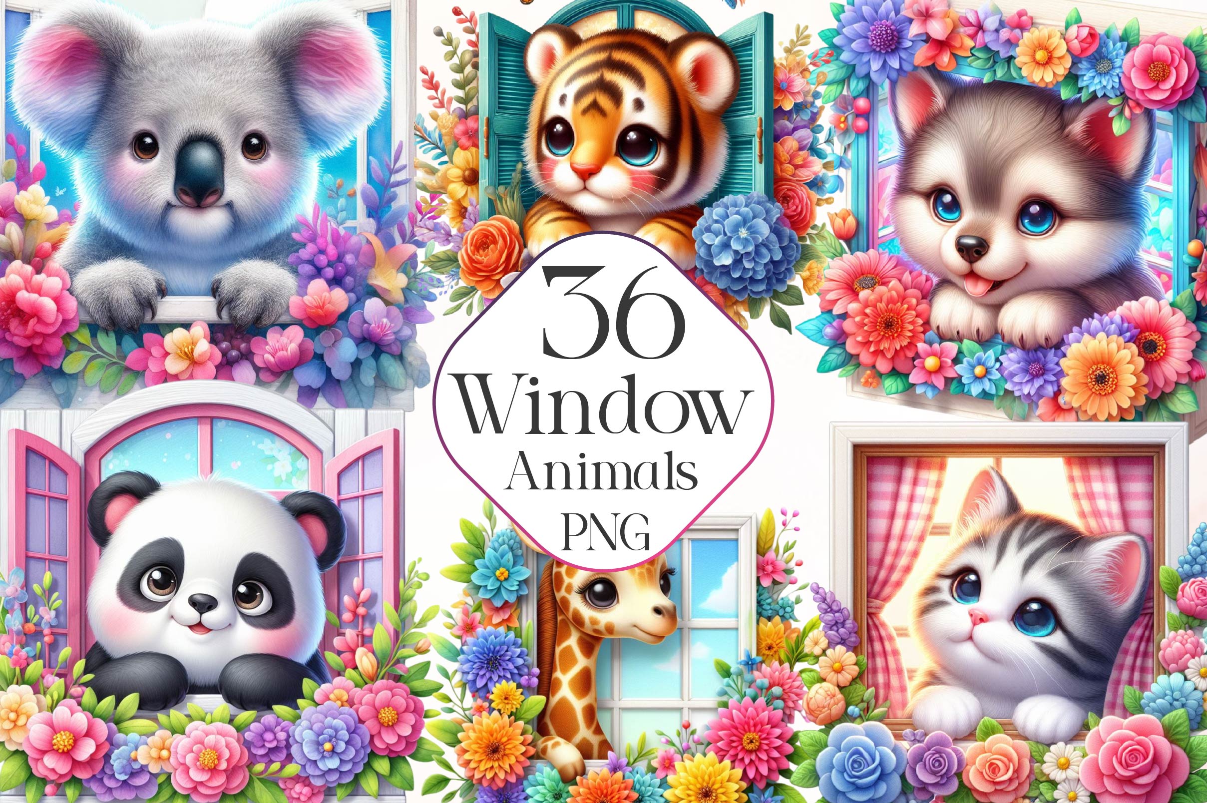 Funimals Window Cute Animals Peeking Window Clipart Bundle