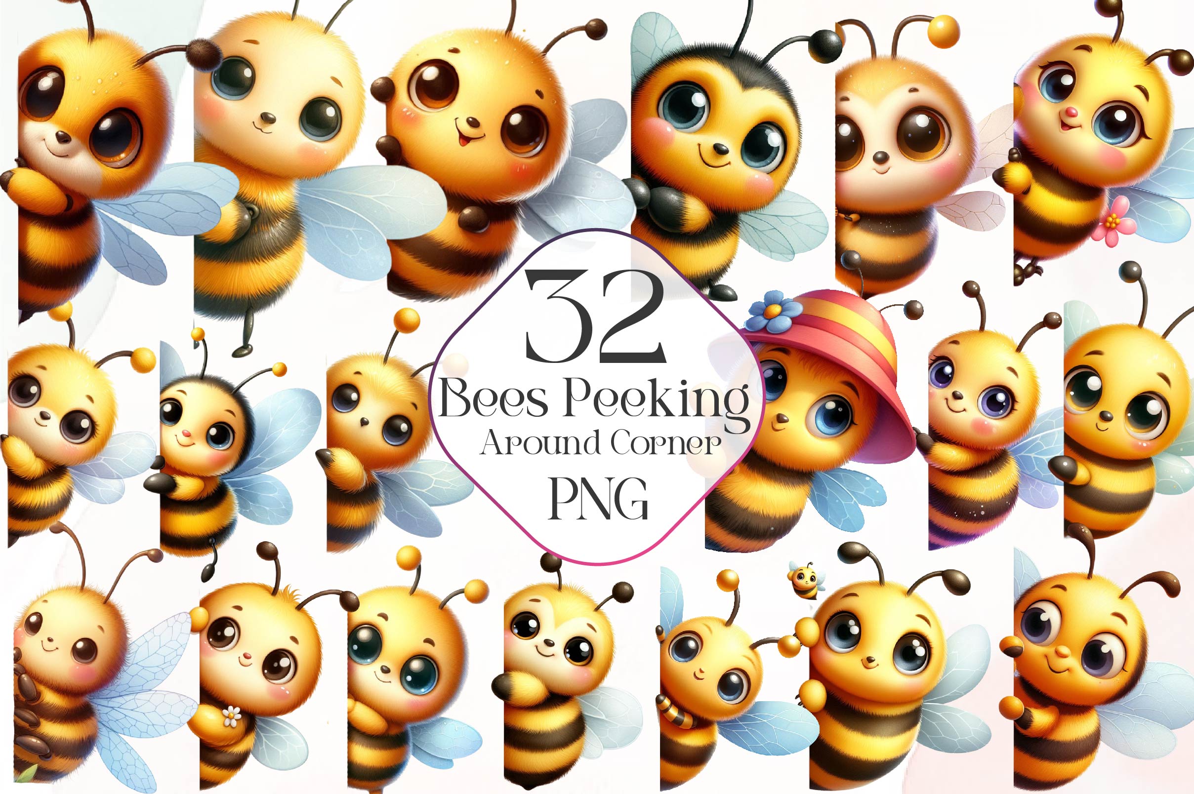 Bees Peeking Around Corner Clipart Bundle - CraftNest - Digital Crafting and Art