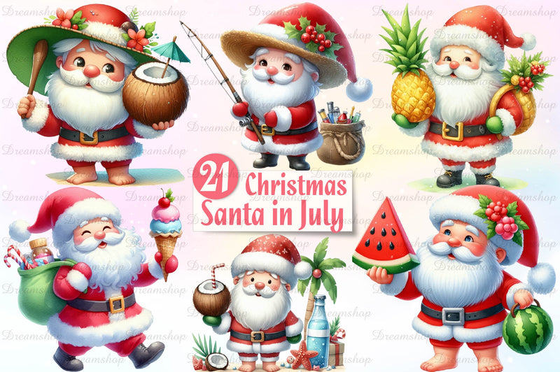 Santa Claus Christmas In July Clipart Bundle - CraftNest - Digital Crafting and Art