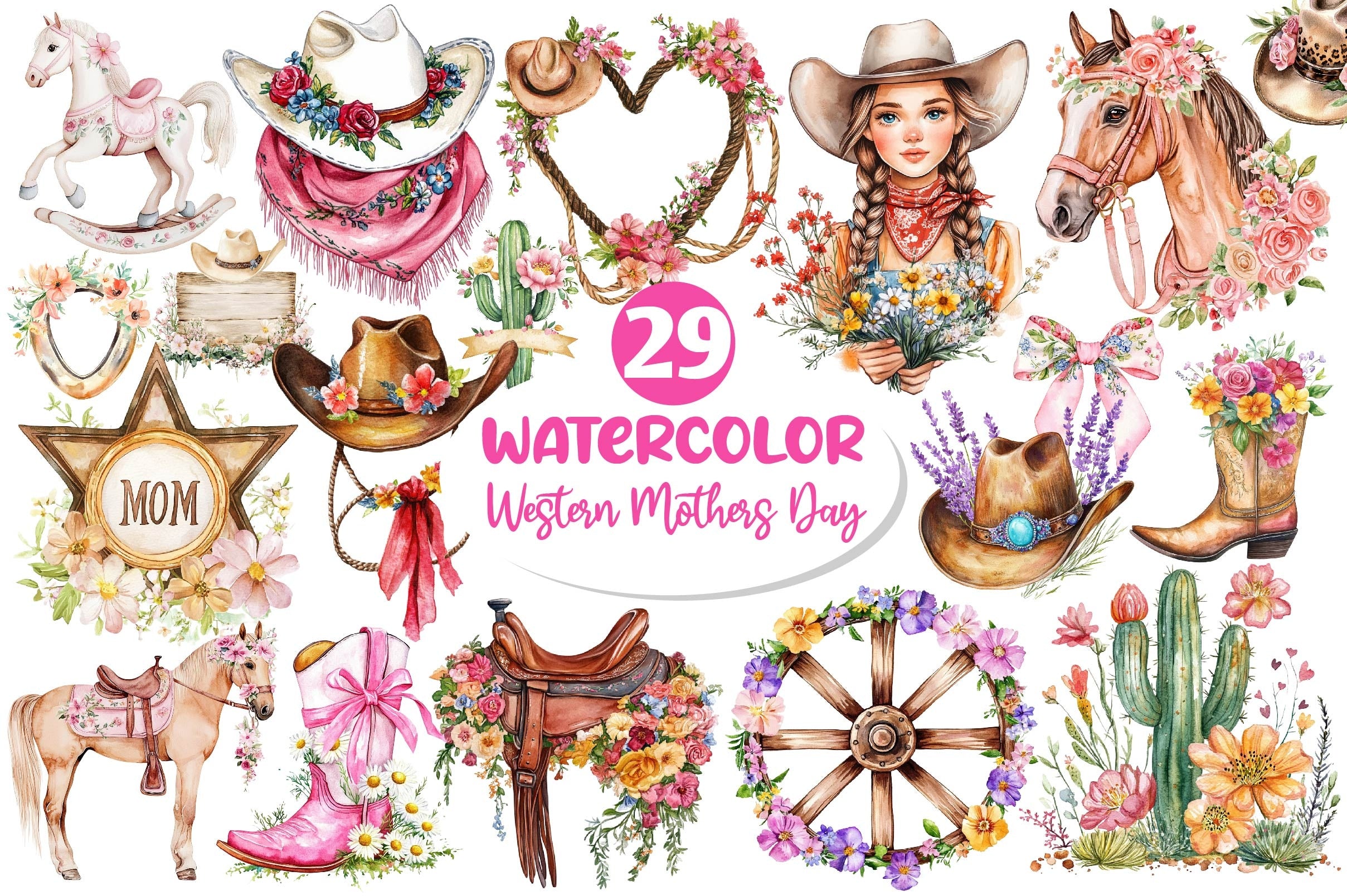 Western Mothers Day Cowgirl Clipart Bundle 2 - CraftNest - Digital Crafting and Art