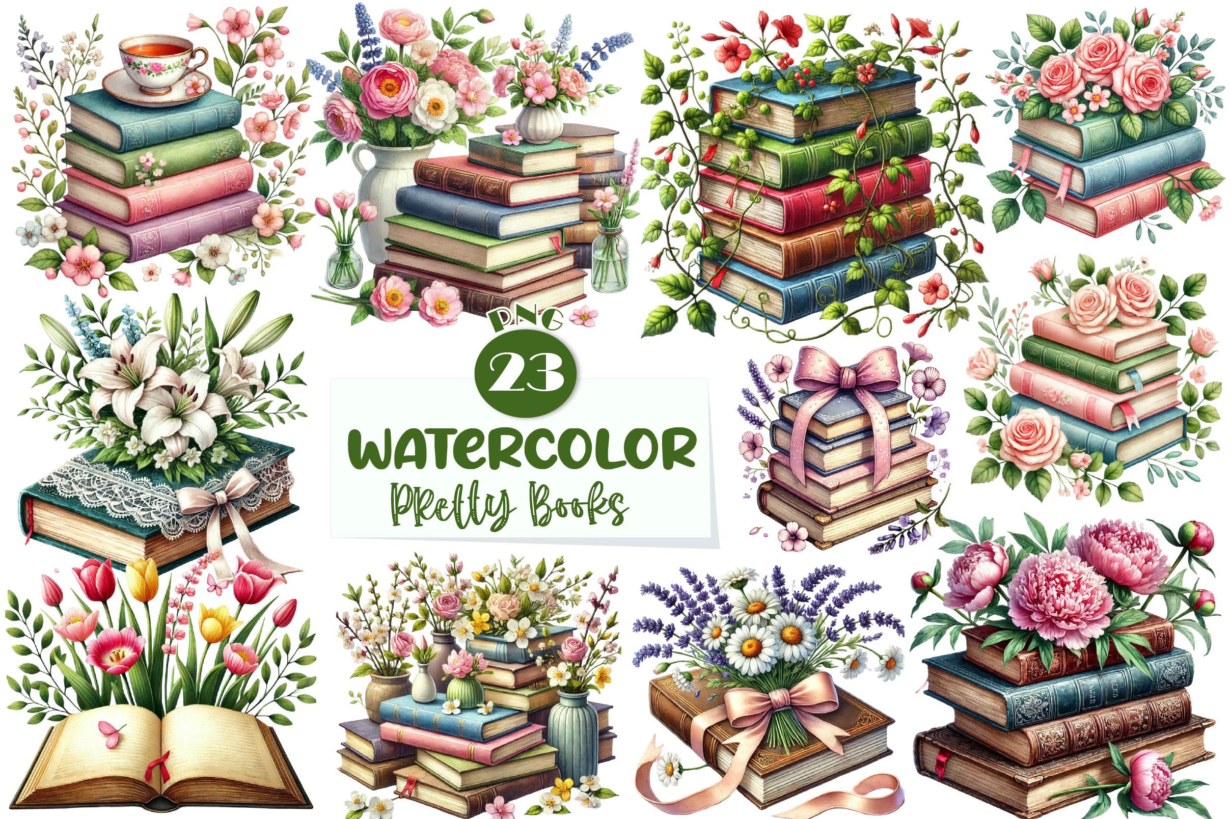 Pretty Books With Flowers Clipart Bundle 2 - CraftNest - Digital Crafting and Art