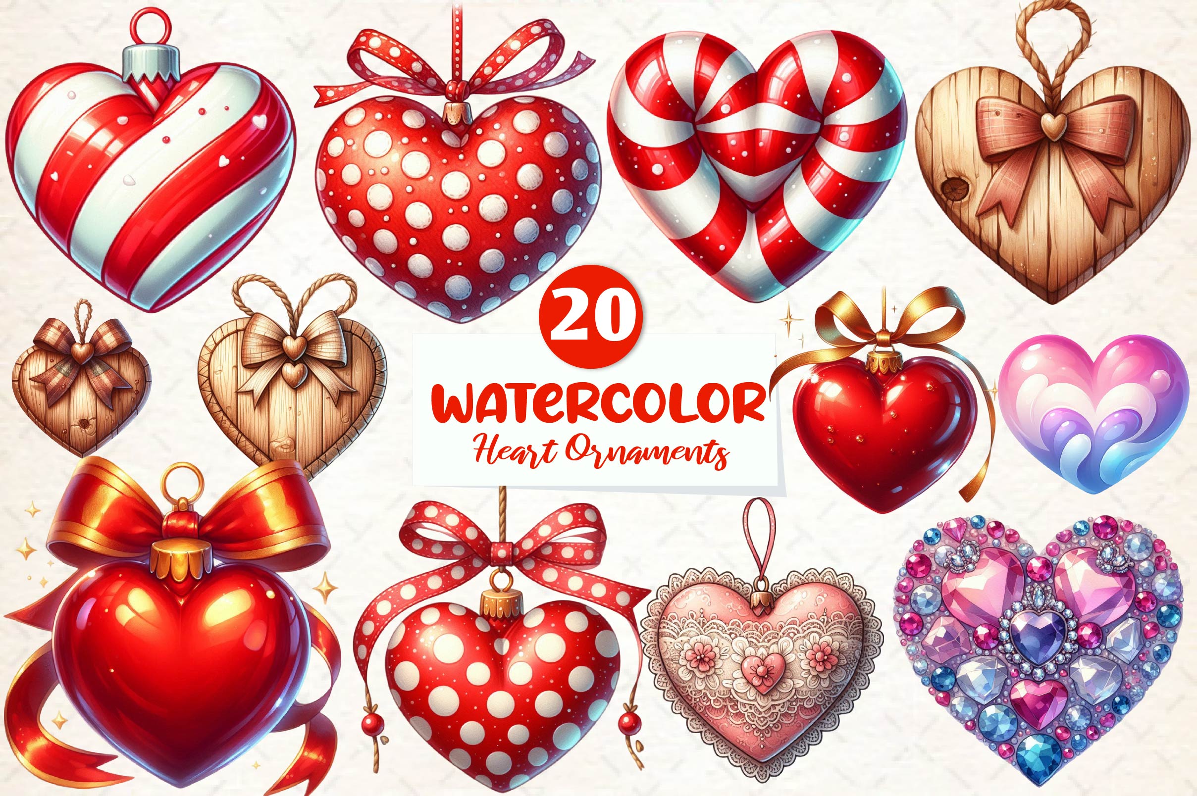 Christmas Heart Ornaments Clipart Bundle - CraftNest - Digital Crafting and Art