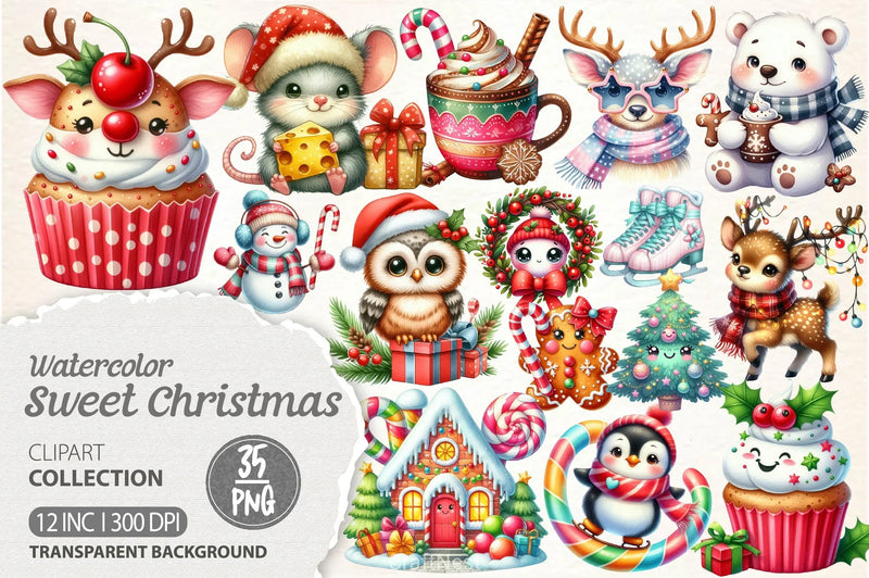 Cute Sweet Christmas Clipart Bundle - CraftNest - Digital Crafting and Art