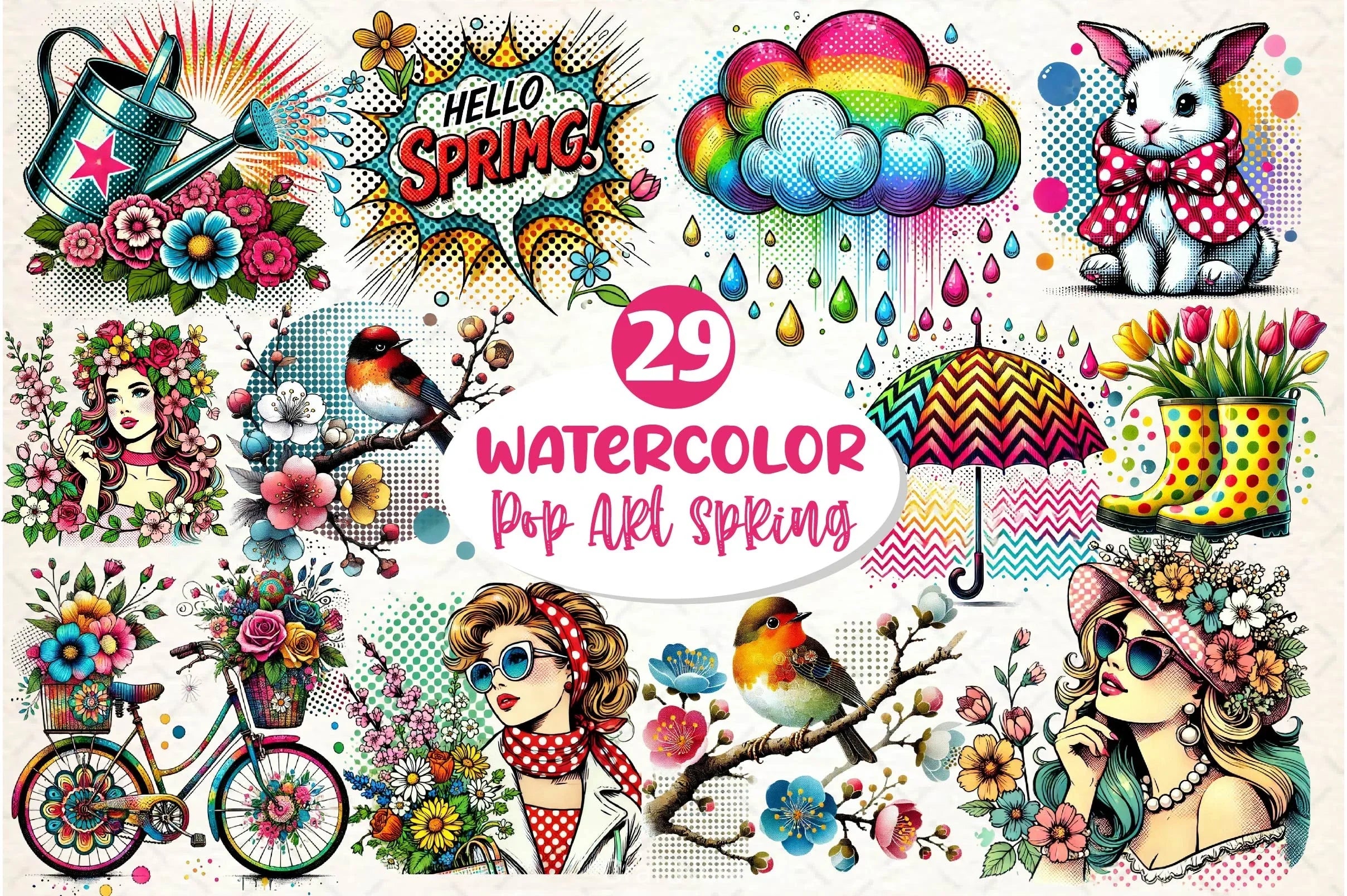 Pop Art Spring Day Clipart Bundle