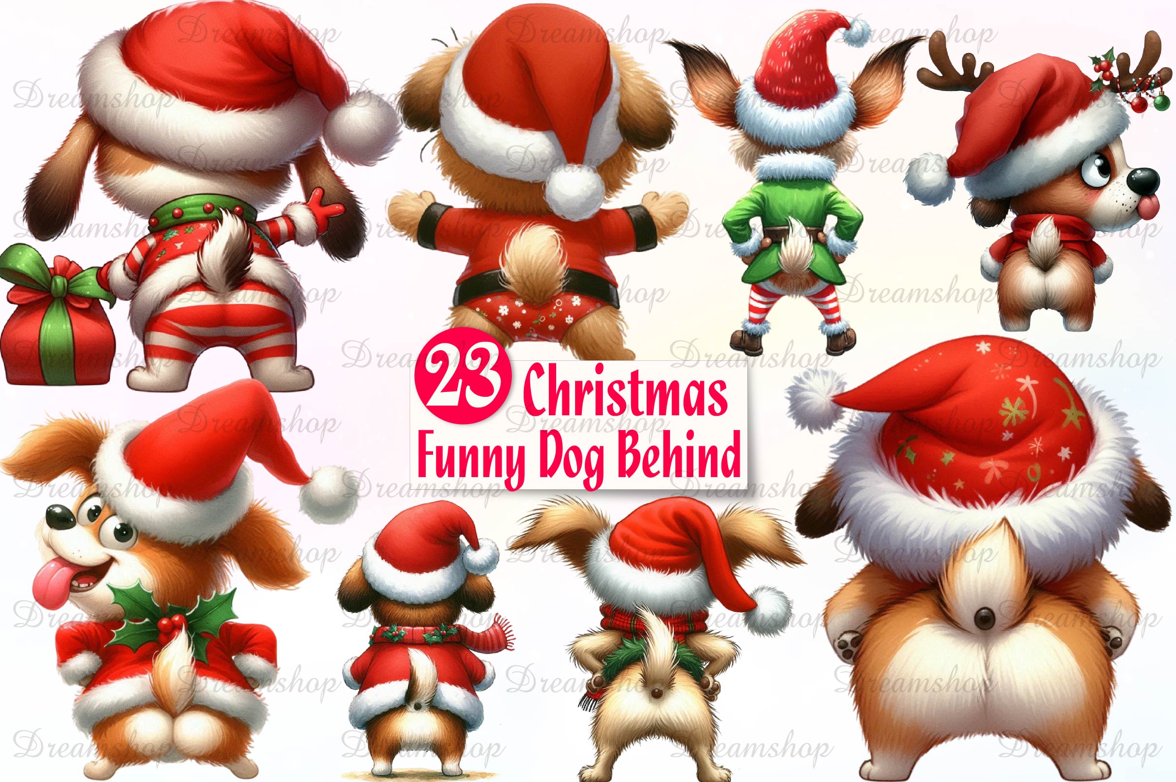 Funny Christmas Dog From Behind Clipart Bundle - CraftNest - Digital Crafting and Art
