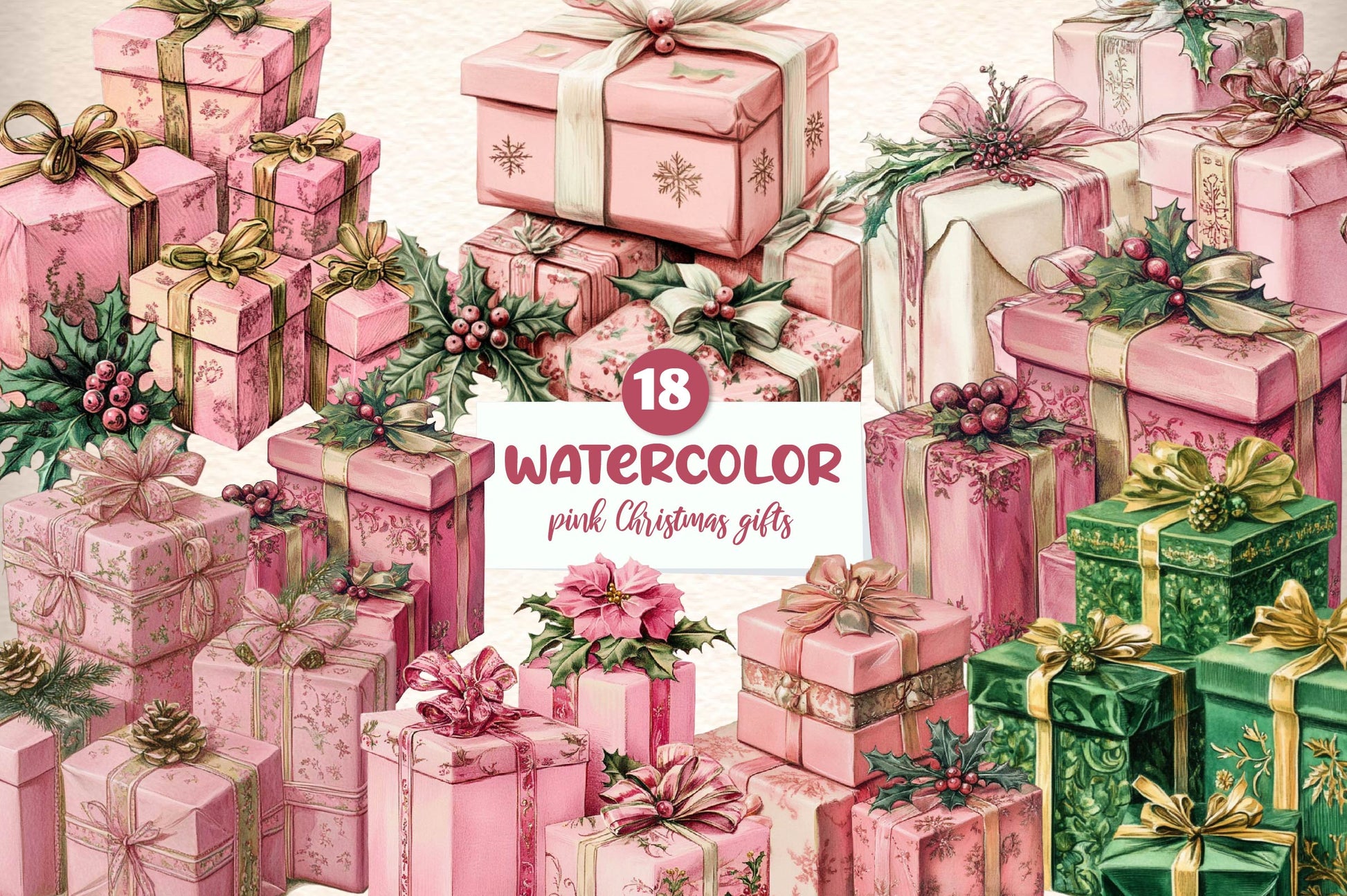 Vintage Pink Christmas Gifts Clipart Bundle - CraftNest - Digital Crafting and Art