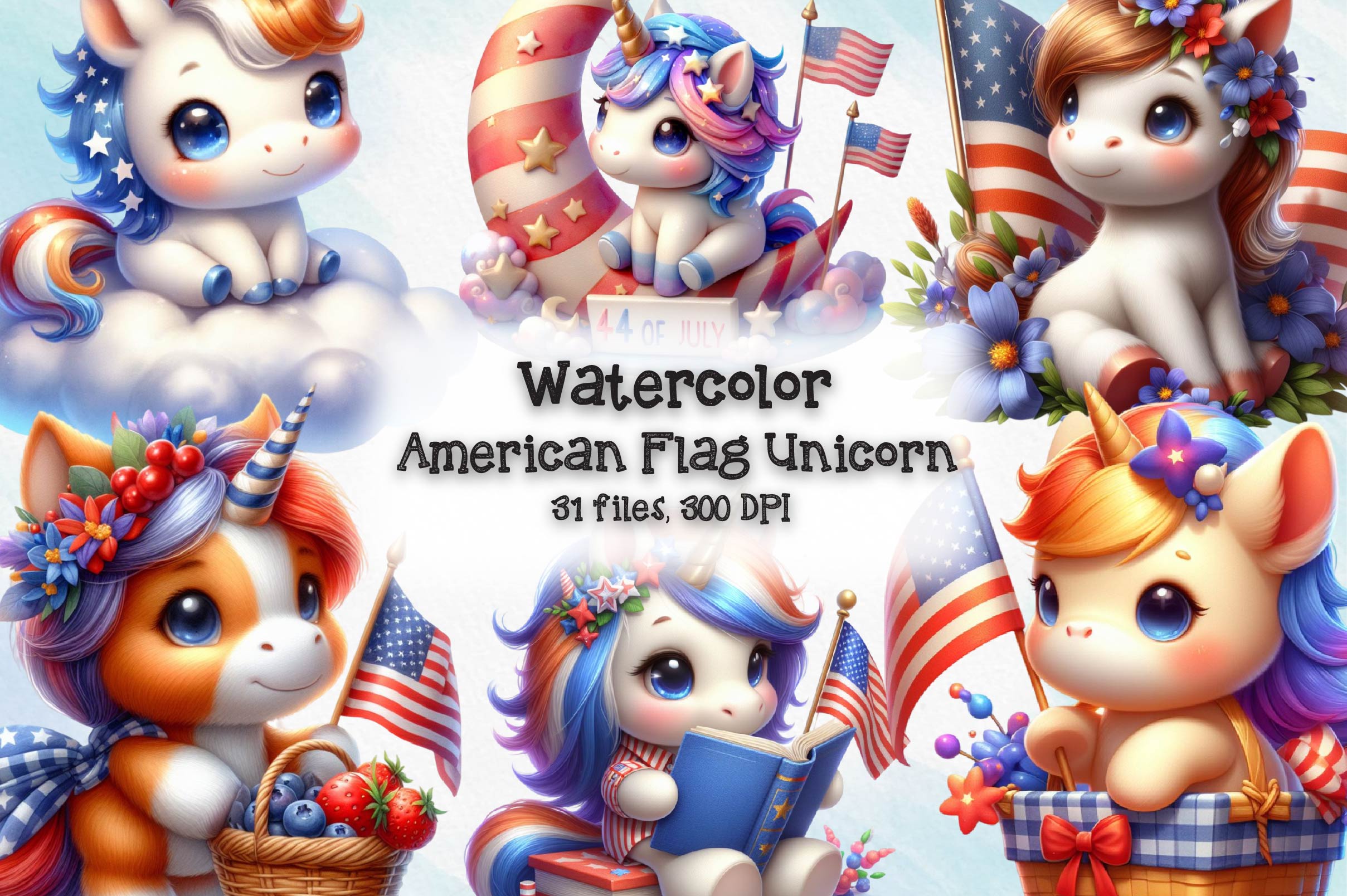 American Flag Unicorn Clipart Bundle - CraftNest - Digital Crafting and Art