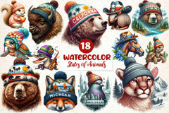 States Of Animals Wearing Knit Beanies Clipart Bundle - CraftNest - Digital Crafting and Art