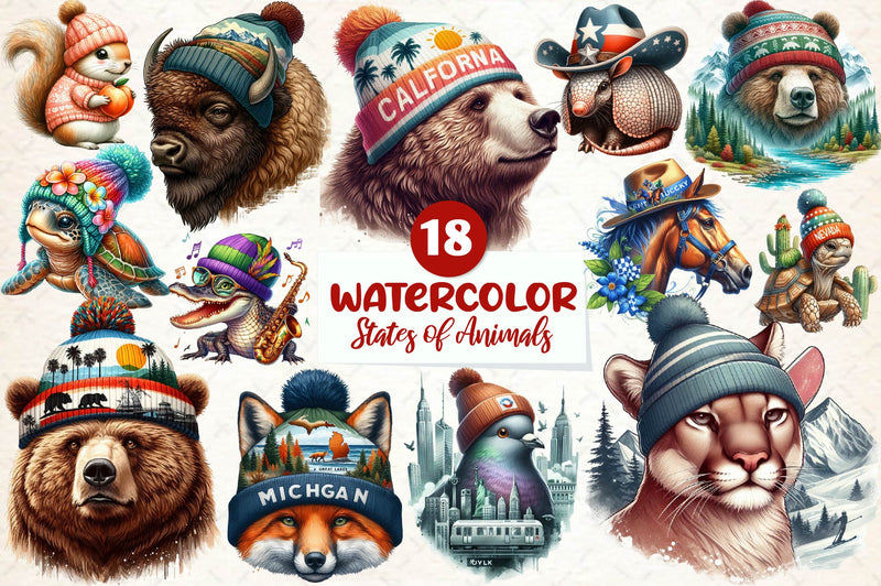 States Of Animals Wearing Knit Beanies Clipart Bundle - CraftNest - Digital Crafting and Art