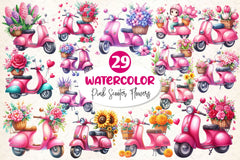 Pink Scooter Flowers Clipart Bundle - CraftNest - Digital Crafting and Art