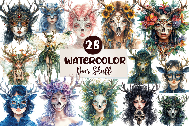 Deer Skull Mask Girls Clipart Bundle - CraftNest - Digital Crafting and Art