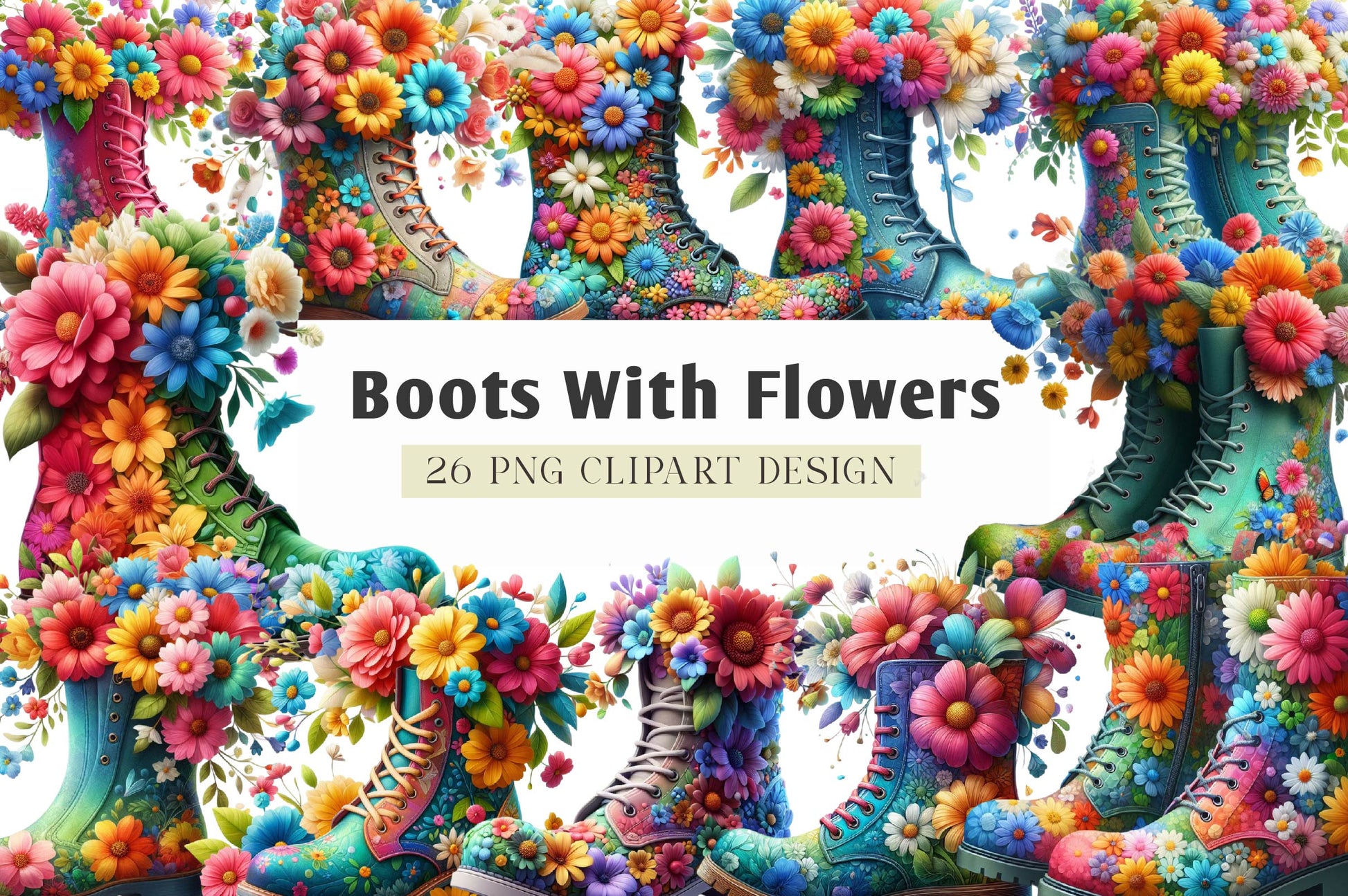 Boots With Spring Flowers Clipart Bundle - CraftNest - Digital Crafting and Art