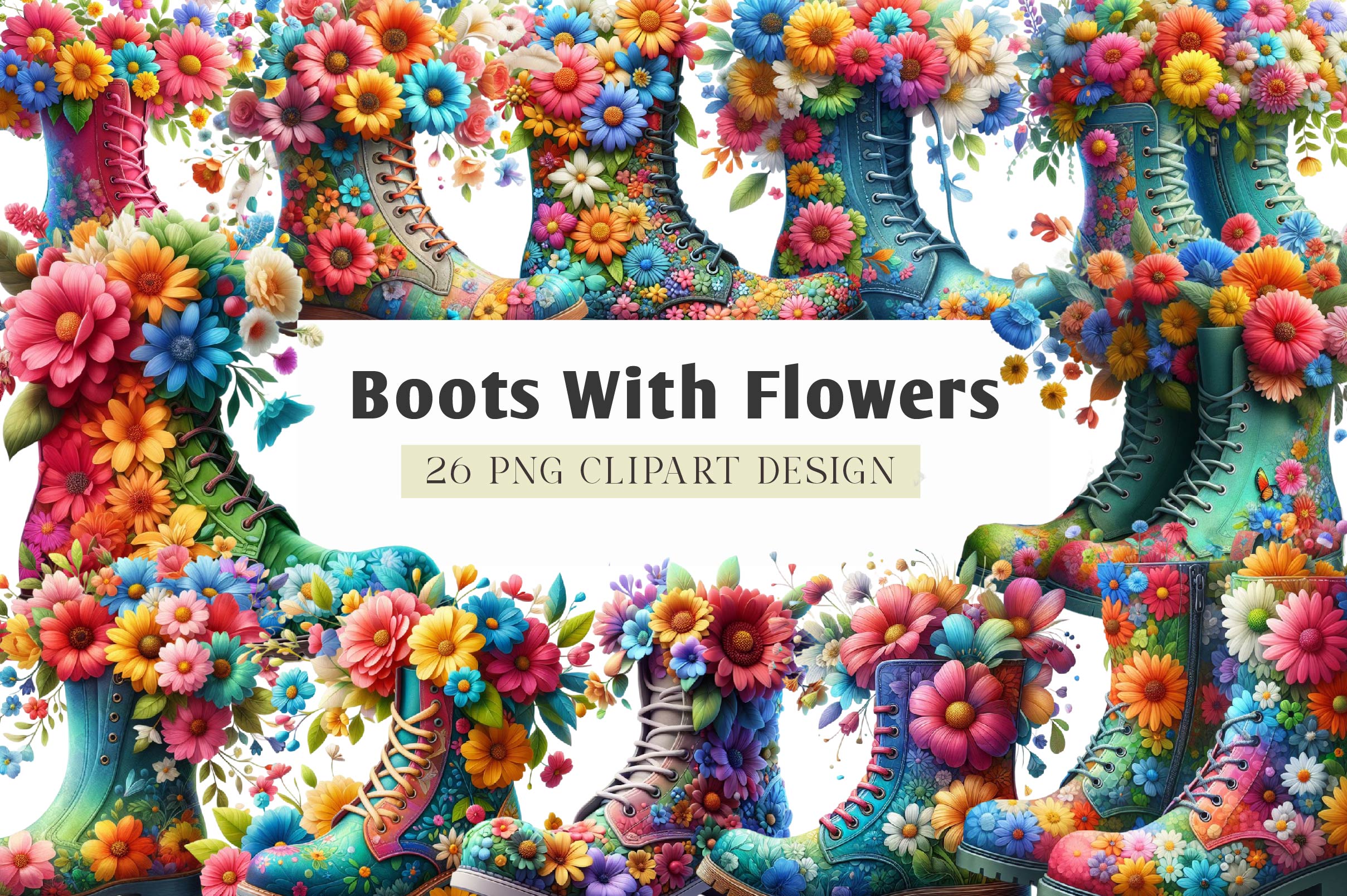 Boots With Spring Flowers Clipart Bundle - CraftNest - Digital Crafting and Art