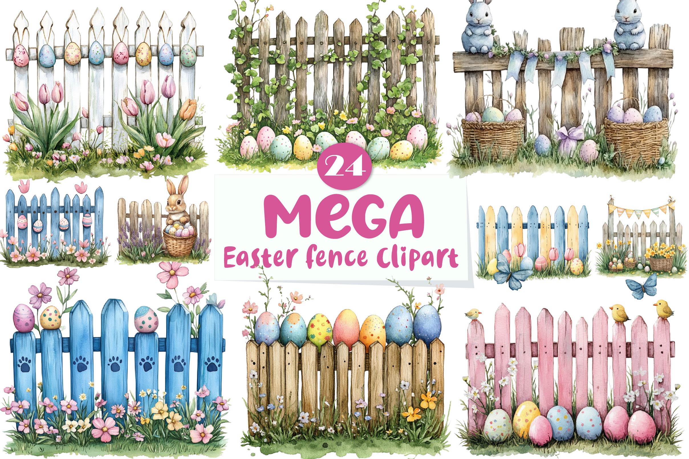 Mega Easter Fence Clipart Bundle - CraftNest - Digital Crafting and Art